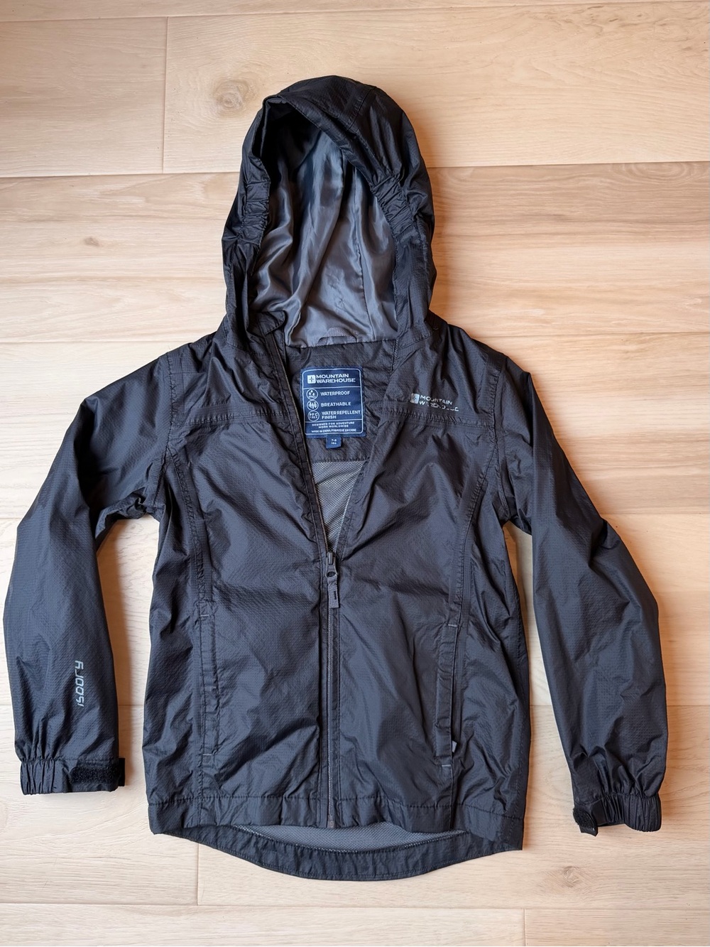 Mountain Warehouse Kids Black IsoDry Waterproof Rain Jacket Size 7-8 Yrs
